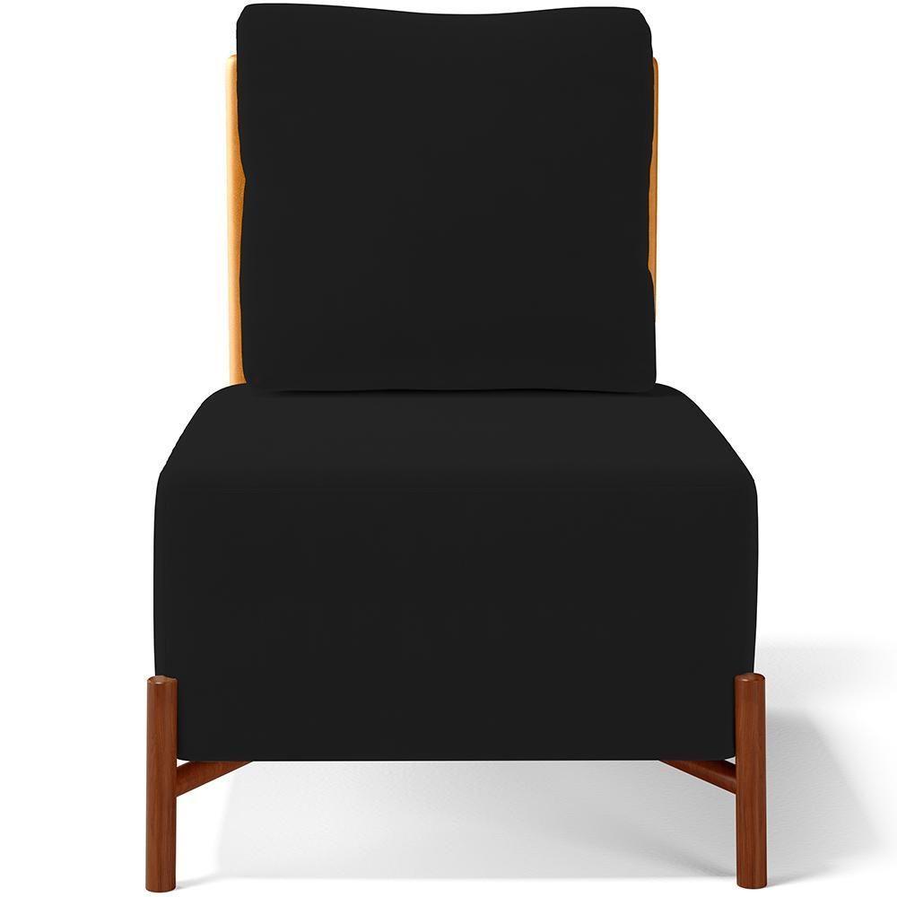 Poltrona Decorativa Living Pés Madeira Hungria L02 Couríssimo Whisky Suede Preto - Lyam - 6