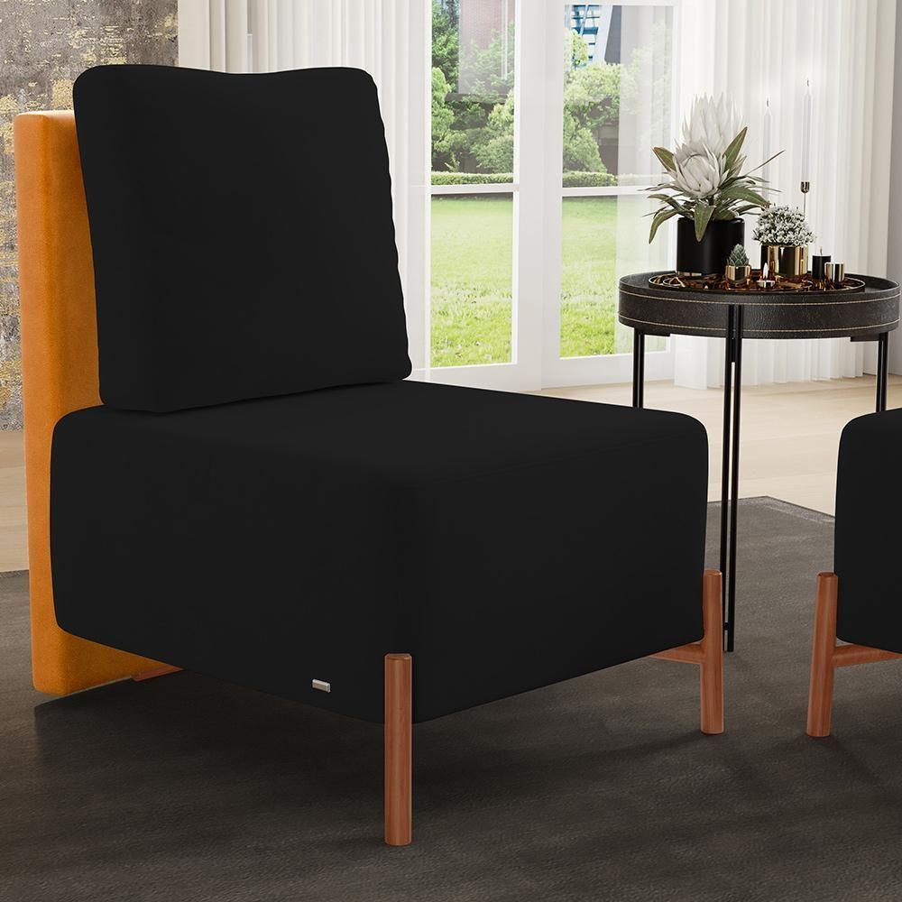 Poltrona Decorativa Living Pés Madeira Hungria L02 Couríssimo Whisky Suede Preto - Lyam - 7