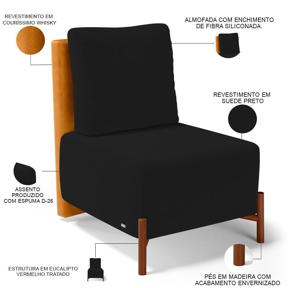 Poltrona Decorativa Living Pés Madeira Hungria L02 Couríssimo Whisky Suede Preto - Lyam - 8