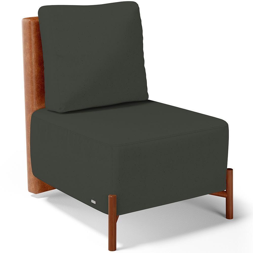Poltrona Decorativa Living Hungria L02 Couríssimo Camel Linho Verde Musgo - Lyam - 1
