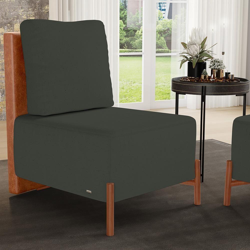 Poltrona Decorativa Living Hungria L02 Couríssimo Camel Linho Verde Musgo - Lyam - 6