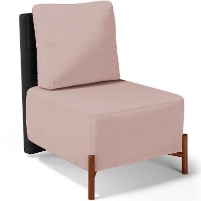 Poltrona Decorativa Living Pés Madeira Hungria L02 Couríssimo Preto Linho Rosê - Lyam