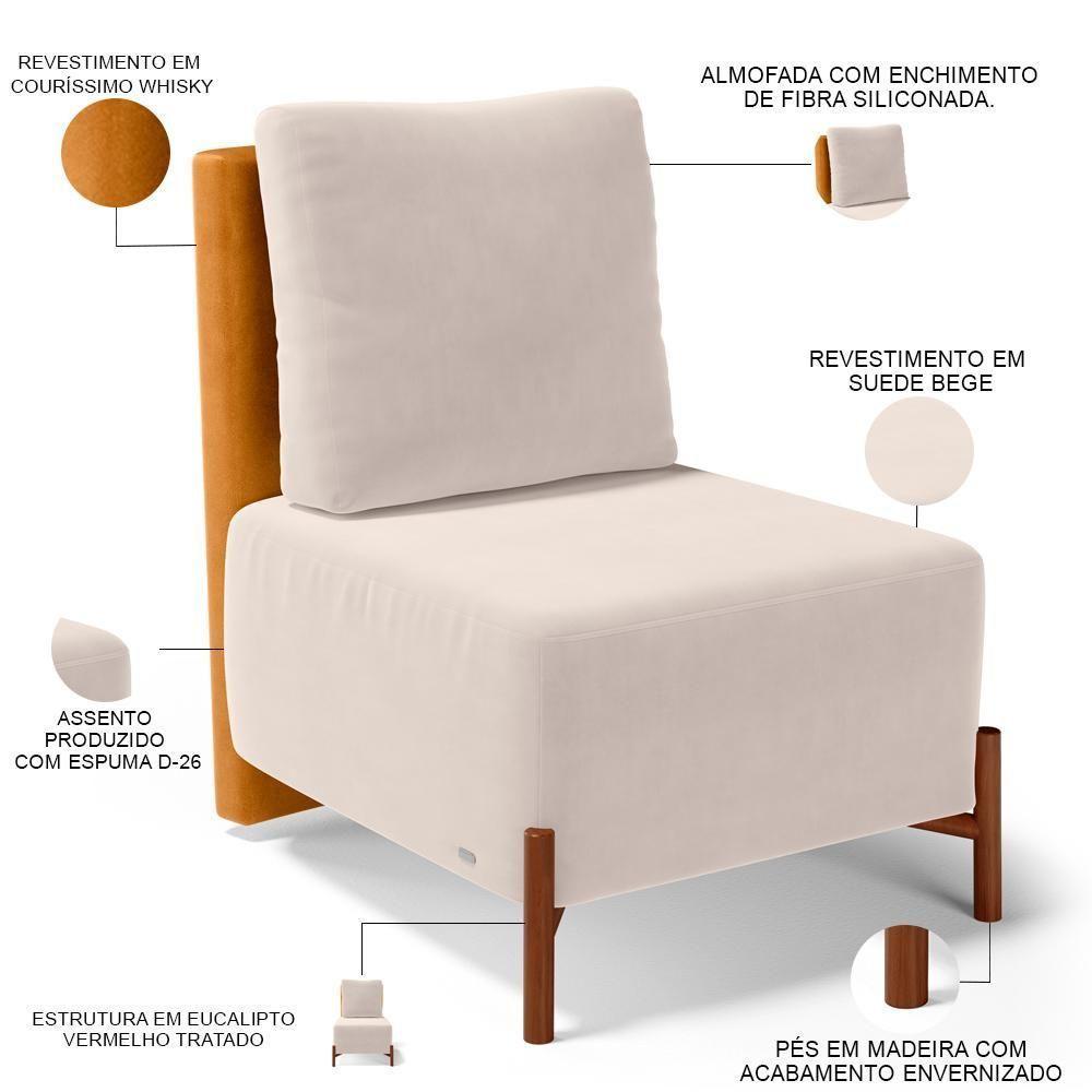 Poltrona Decorativa Living Pés Madeira Hungria L02 Couríssimo Whisky Suede Bege - Lyam - 3