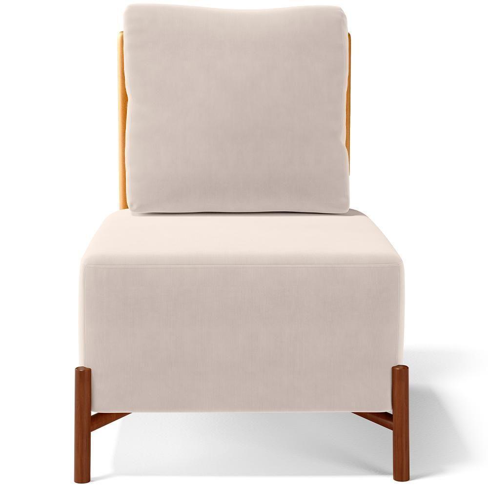 Poltrona Decorativa Living Pés Madeira Hungria L02 Couríssimo Whisky Suede Bege - Lyam - 4
