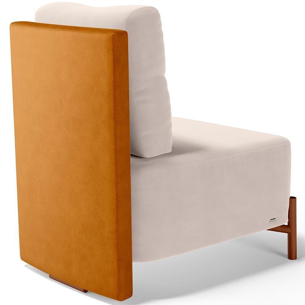 Poltrona Decorativa Living Pés Madeira Hungria L02 Couríssimo Whisky Suede Bege - Lyam - 6