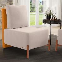 Poltrona Decorativa Living Pés Madeira Hungria L02 Couríssimo Whisky Suede Bege - Lyam - 5