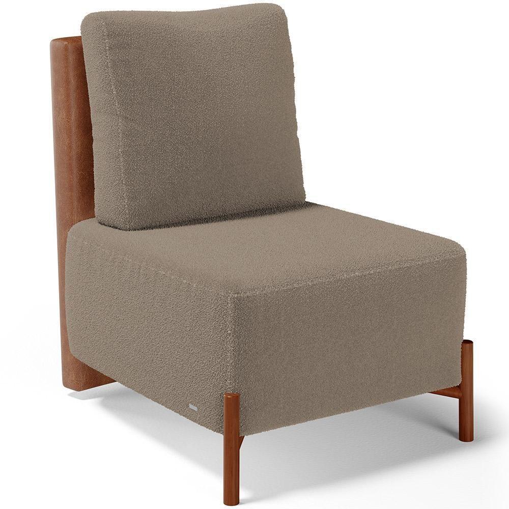 Poltrona Decorativa Living Pés Madeira Hungria L02 Couríssimo Camel Bouclê Bege - Lyam - 1