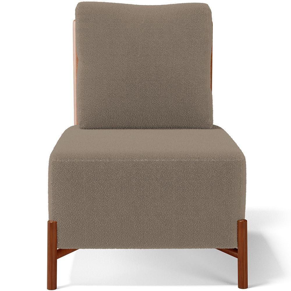 Poltrona Decorativa Living Pés Madeira Hungria L02 Couríssimo Camel Bouclê Bege - Lyam - 6