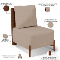 Poltrona Decorativa Living Pés Madeira Hungria L02 Couríssimo Marrom Linho Bege Escuro - Lyam - 8