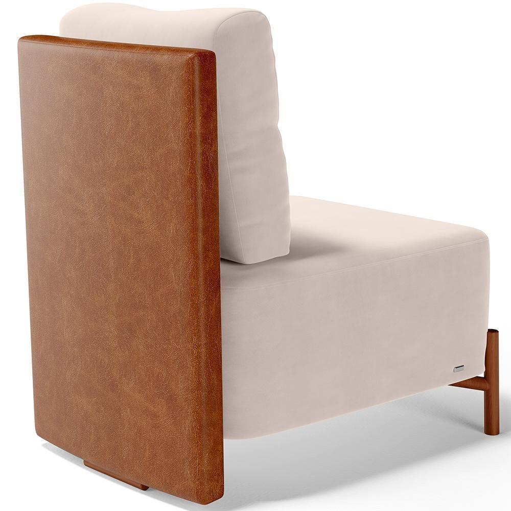 Poltrona Decorativa Living Pés Madeira Hungria L02 Couríssimo Camel Suede Bege - Lyam - 6