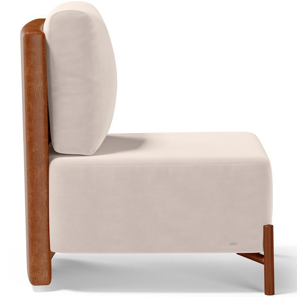 Poltrona Decorativa Living Pés Madeira Hungria L02 Couríssimo Camel Suede Bege - Lyam - 7