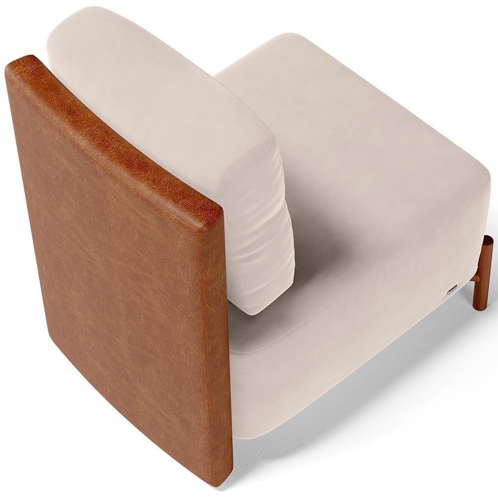 Poltrona Decorativa Living Pés Madeira Hungria L02 Couríssimo Camel Suede Bege - Lyam - 8