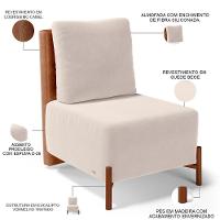 Poltrona Decorativa Living Pés Madeira Hungria L02 Couríssimo Camel Suede Bege - Lyam - 3