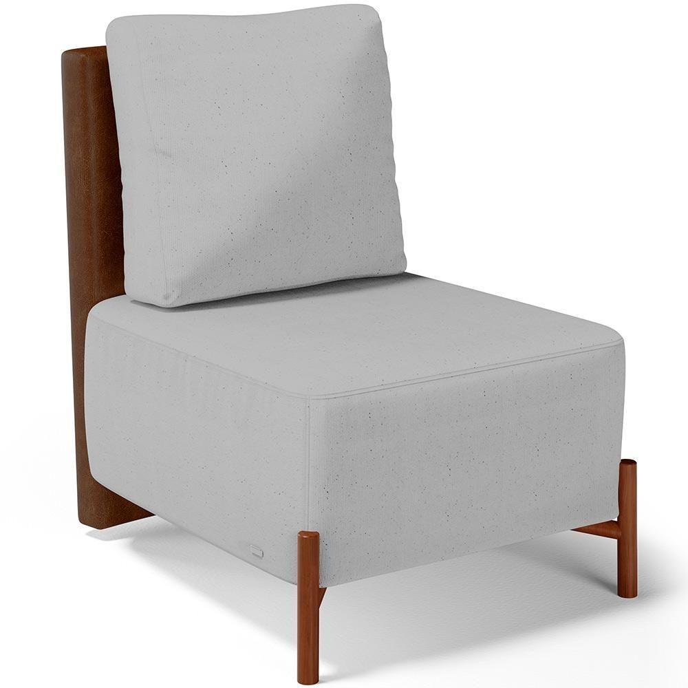 Poltrona Decorativa Living Pés Madeira Hungria L02 Couríssimo Marrom Linho Cinza - Lyam - 1