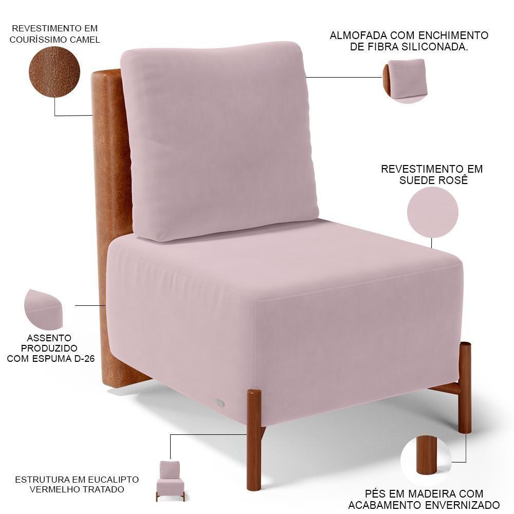 Poltrona Decorativa Living Pés Madeira Hungria L02 Couríssimo Camel Suede Rosê - Lyam - 3
