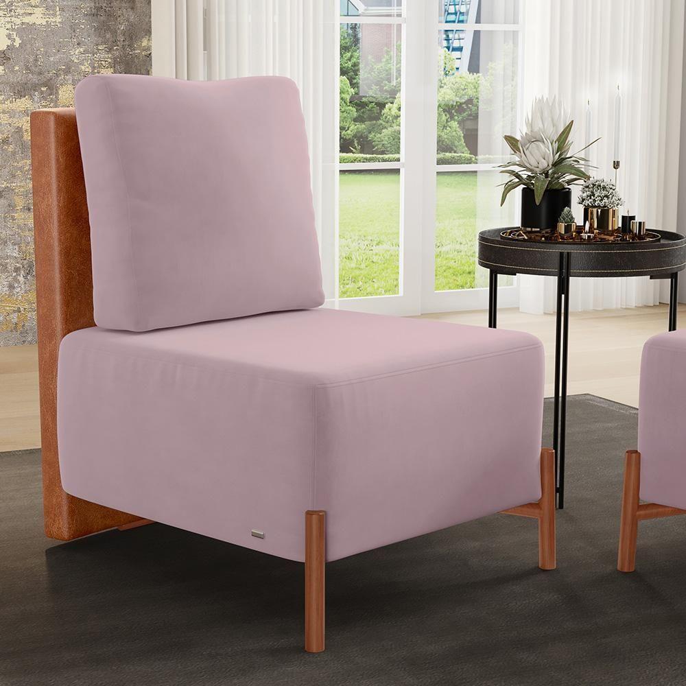 Poltrona Decorativa Living Pés Madeira Hungria L02 Couríssimo Camel Suede Rosê - Lyam - 5