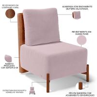 Poltrona Decorativa Living Pés Madeira Hungria L02 Couríssimo Camel Suede Rosê - Lyam - 3