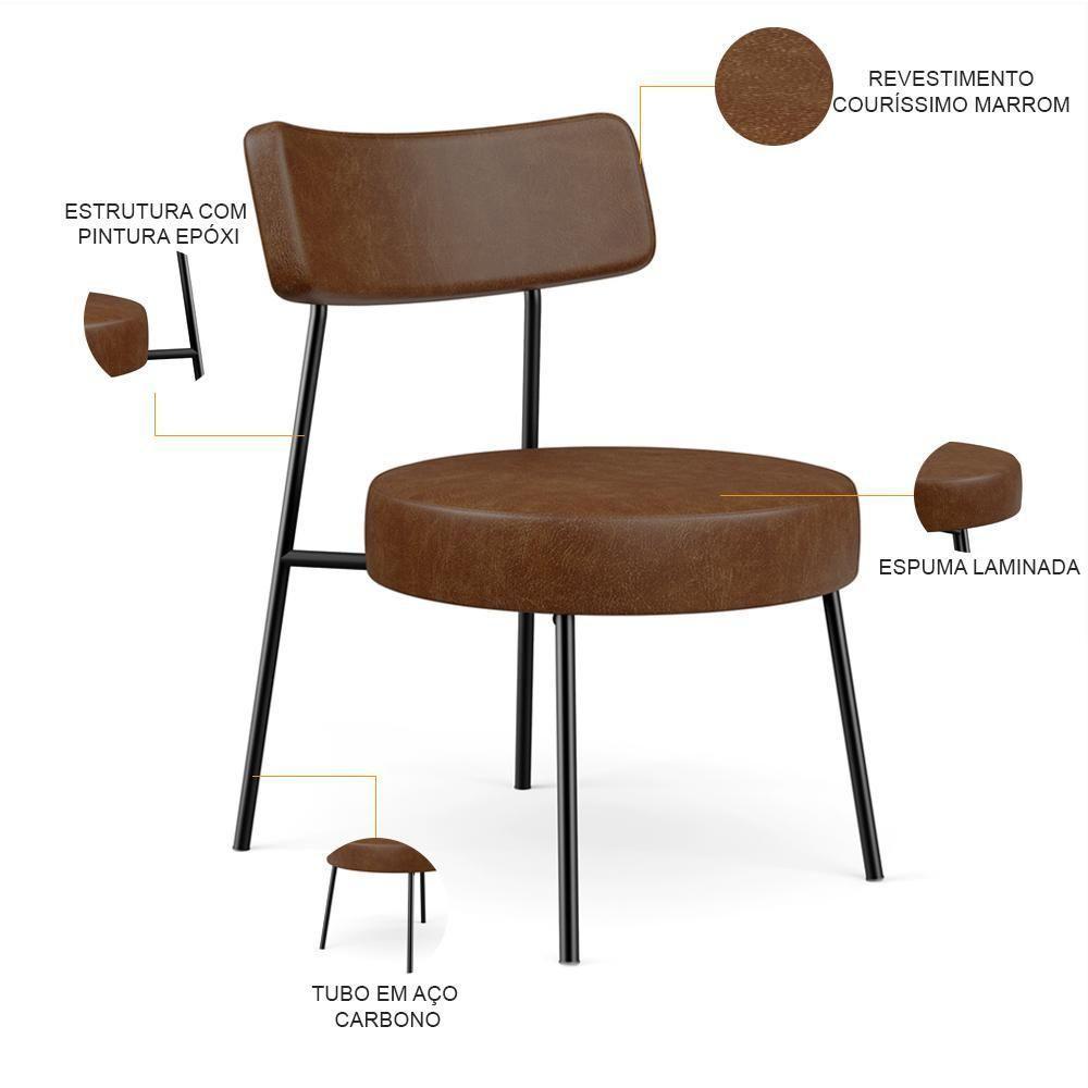 Poltrona Decorativa Base Fixa Londres L02 Couríssimo Marrom - Lyam - 7