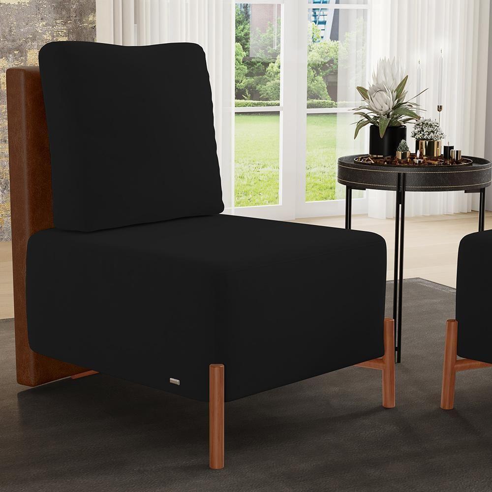 Poltrona Decorativa Living Pés Madeira Hungria L02 Couríssimo Marrom Suede Preto - Lyam - 7
