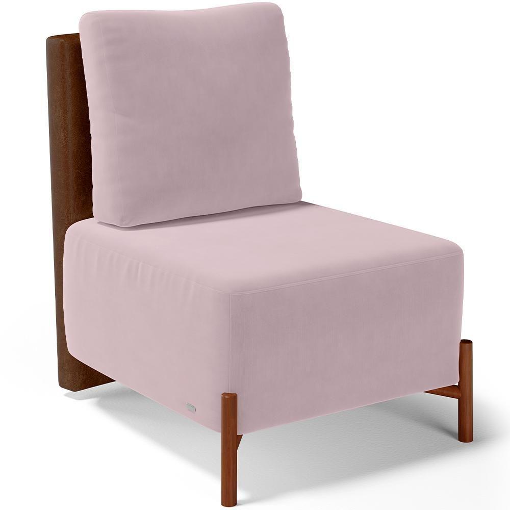 Poltrona Decorativa Living Pés Madeira Hungria L02 Couríssimo Marrom Suede Rosê - Lyam - 1