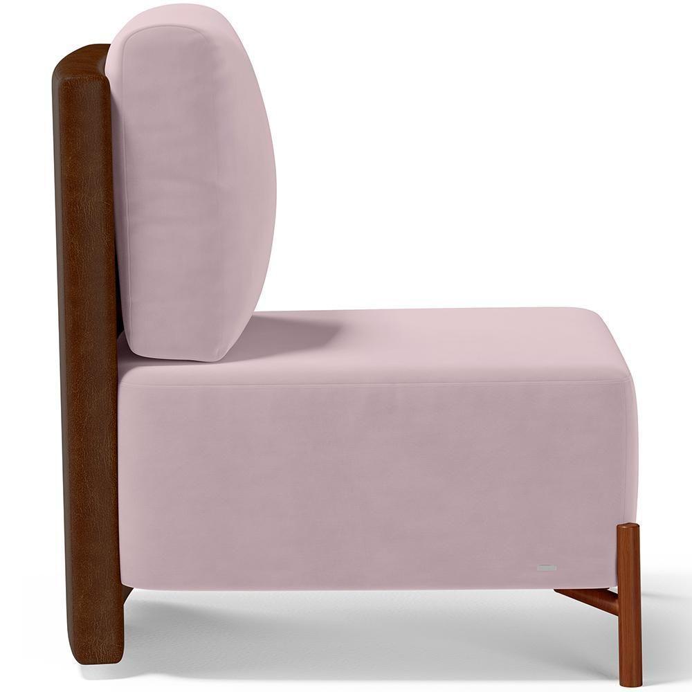 Poltrona Decorativa Living Pés Madeira Hungria L02 Couríssimo Marrom Suede Rosê - Lyam - 3