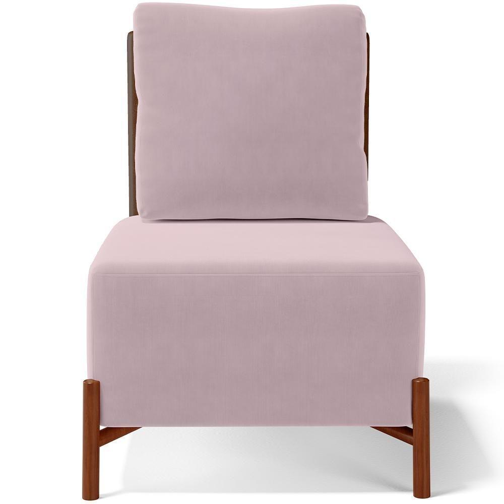 Poltrona Decorativa Living Pés Madeira Hungria L02 Couríssimo Marrom Suede Rosê - Lyam - 6