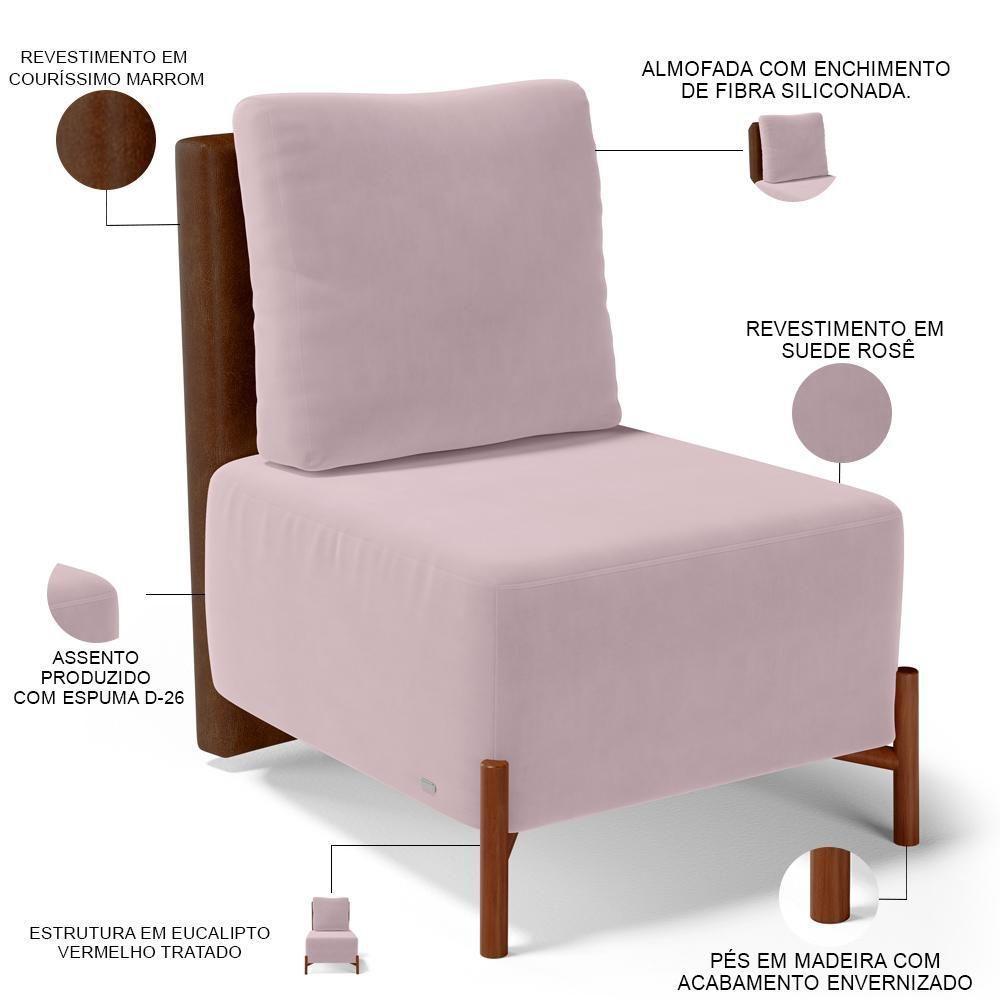 Poltrona Decorativa Living Pés Madeira Hungria L02 Couríssimo Marrom Suede Rosê - Lyam - 8
