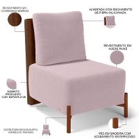 Poltrona Decorativa Living Pés Madeira Hungria L02 Couríssimo Marrom Suede Rosê - Lyam - 8