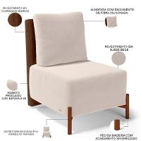 Poltrona Decorativa Living Pés Madeira Hungria L02 Couríssimo Marrom Suede Bege - Lyam - 8