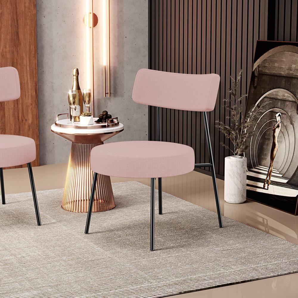 Poltrona Decorativa Base Fixa Londres L02 Linho Rosê - Lyam - 5