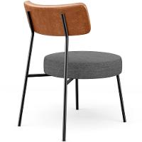 Poltrona Decorativa Fixa Londres L02 Couríssimo Camel Linho Cinza Escuro - Lyam