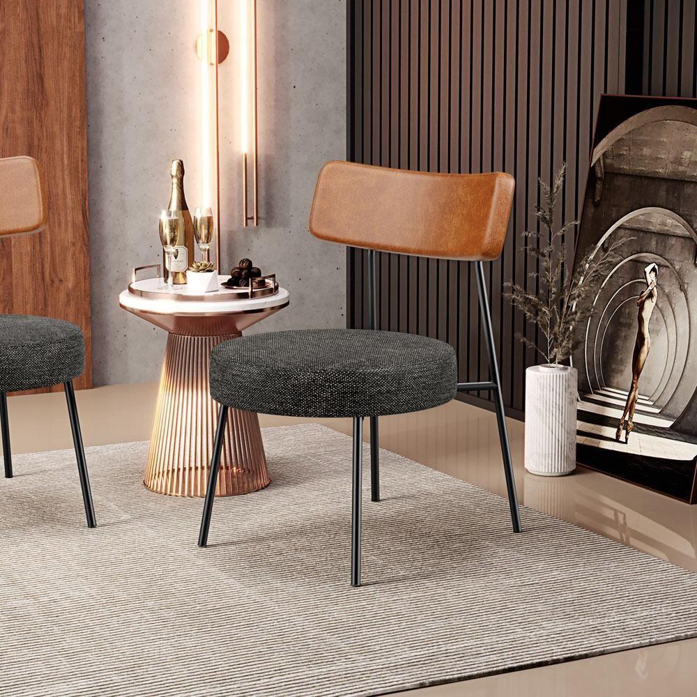 Poltrona Decorativa Base Fixa Londres L02 Couríssimo Camel Linho Chumbo - Lyam - 6