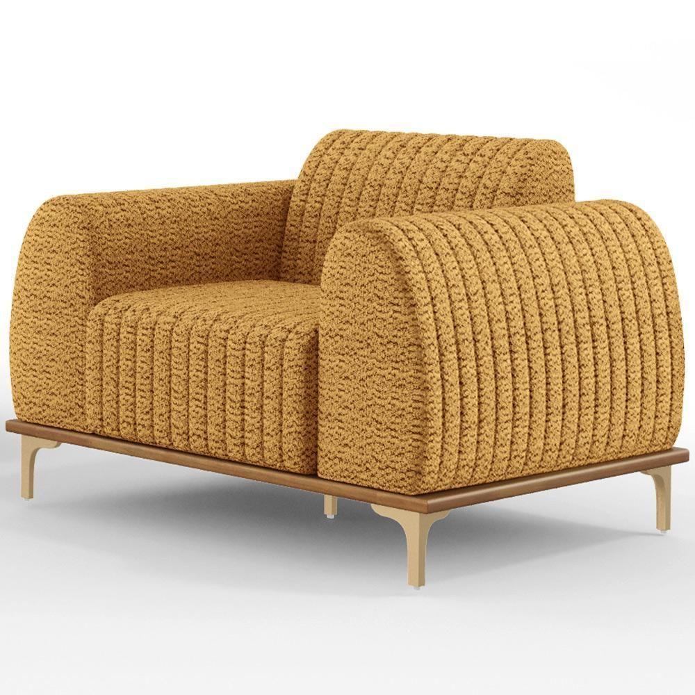 Poltrona Decorativa Base De Madeira Castanho E Pés Metalizado D'ouro Molino D02 Prime Bouclê Mostrada Pb-03 - Lyam Decor - 5