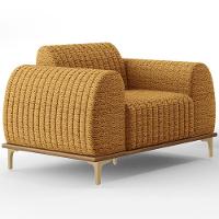 Poltrona Decorativa Base De Madeira Castanho E Pés Metalizado D'ouro Molino D02 Prime Bouclê Mostrada Pb-03 - Lyam Decor - 1