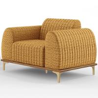 Poltrona Decorativa Base De Madeira Castanho E Pés Metalizado D'ouro Molino D02 Prime Bouclê Mostrada Pb-03 - Lyam Decor - 5