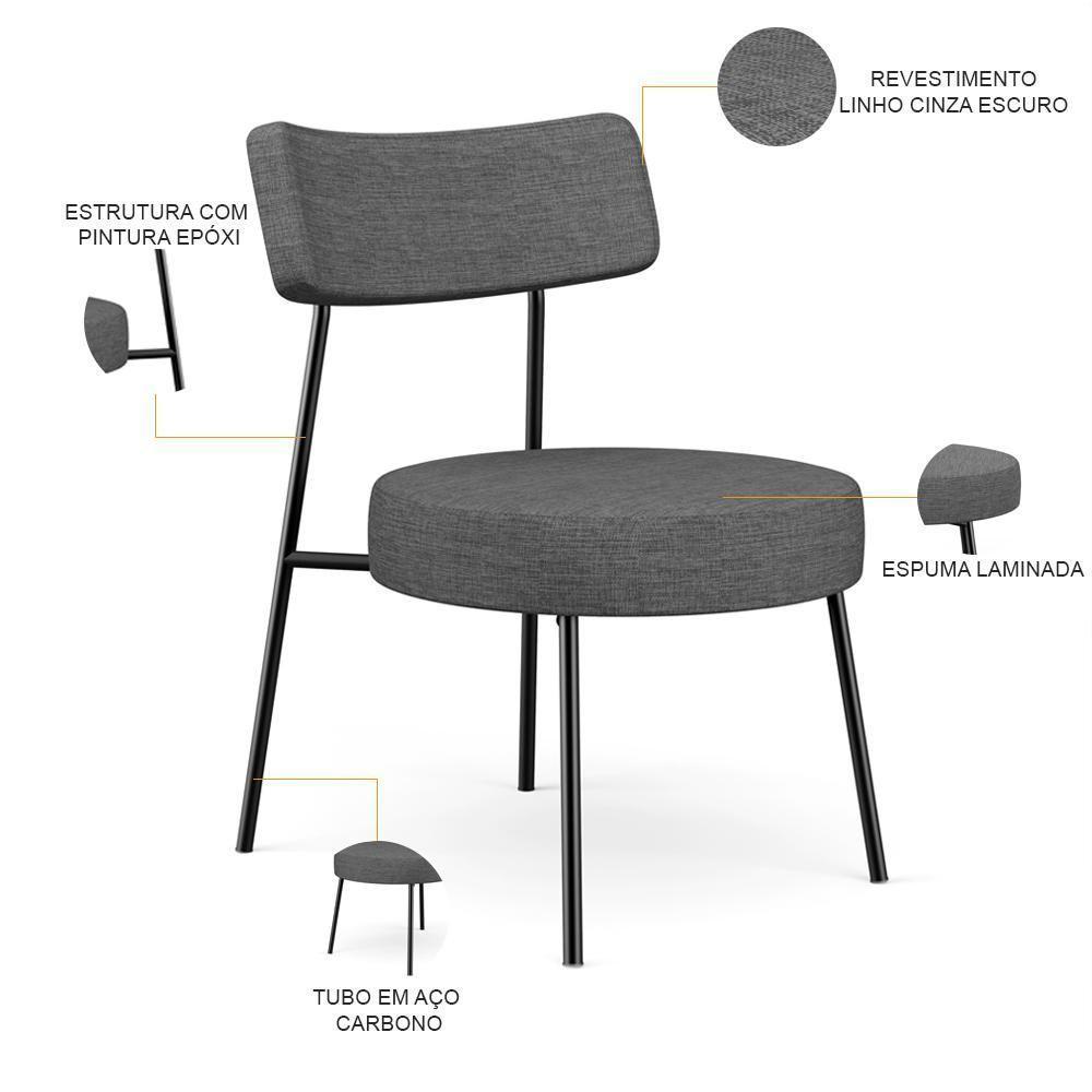 Poltrona Decorativa Base Fixa Londres L02 Linho Cinza Escuro - Lyam - 6