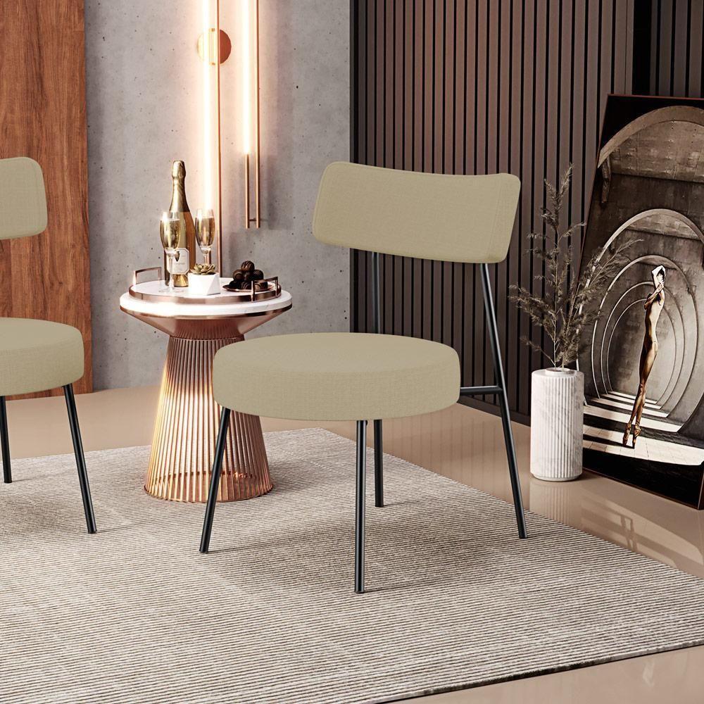 Poltrona Decorativa Base Fixa Londres L02 Linho Bege Escuro - Lyam - 6