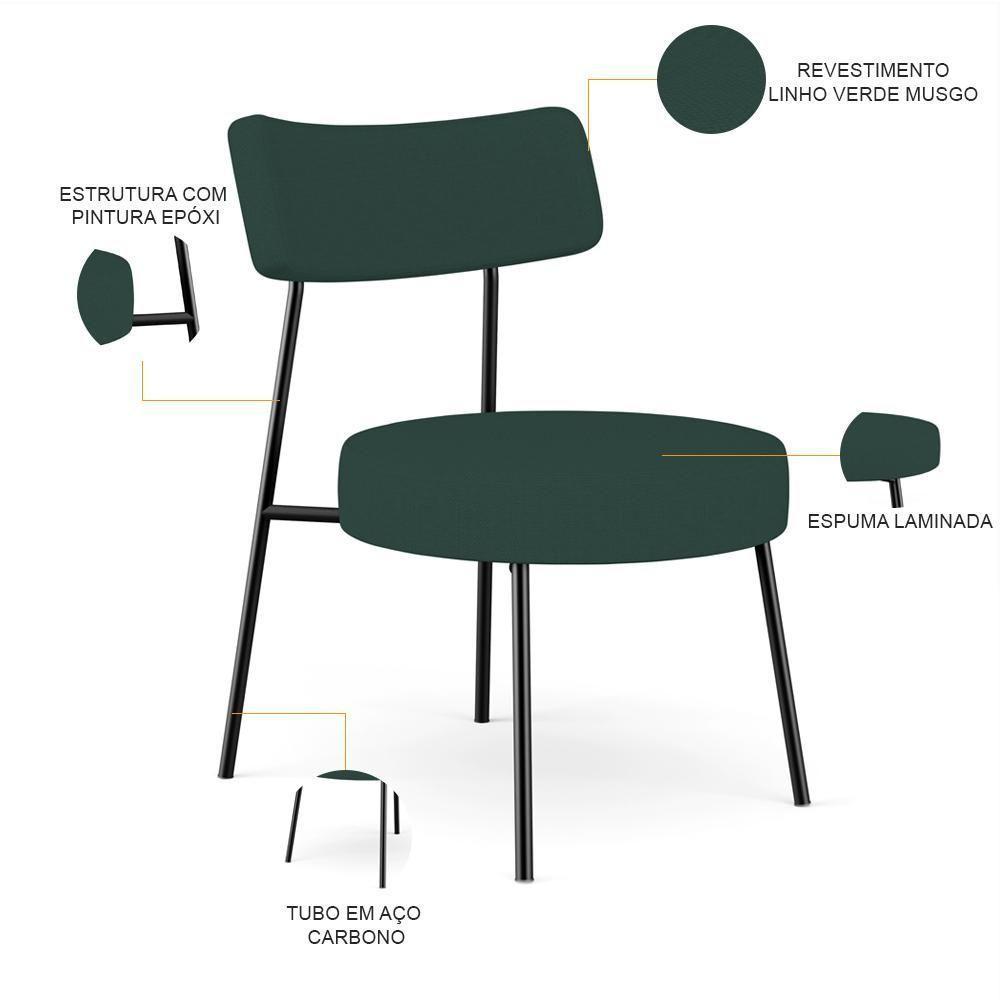 Poltrona Decorativa Base Fixa Londres L02 Linho Verde Musgo - Lyam - 5