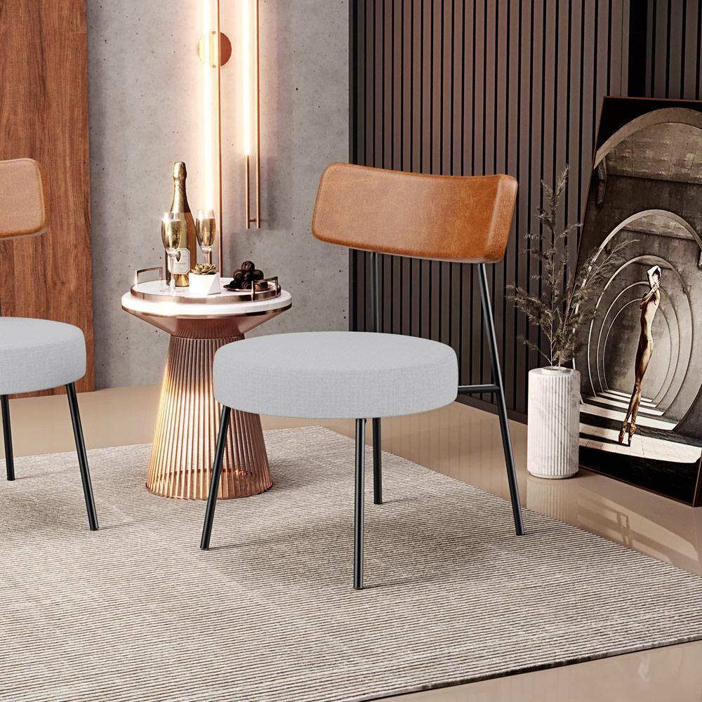 Poltrona Decorativa Base Fixa Londres L02 Couríssimo Camel Linho Cinza - Lyam - 6