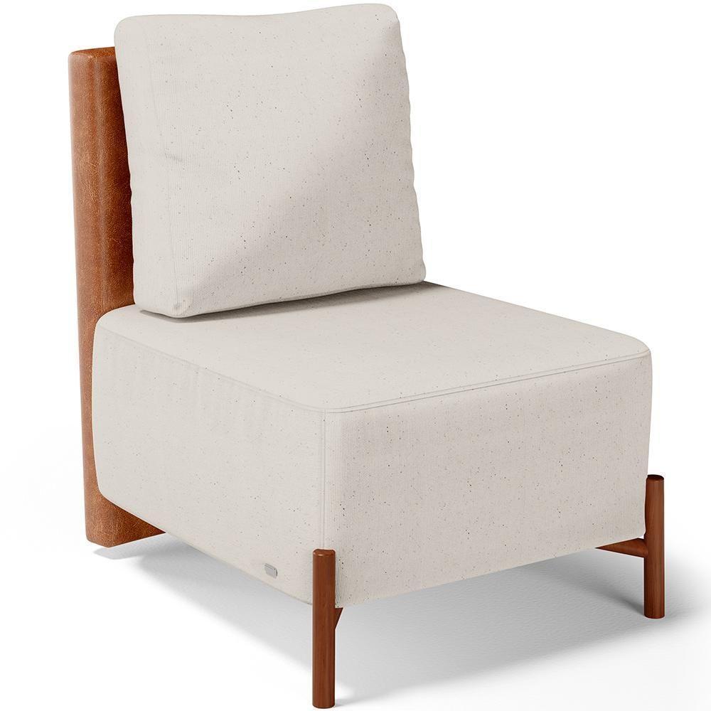 Poltrona Decorativa Living Pés Madeira Hungria L02 Couríssimo Camel Linho Cru - Lyam - 1
