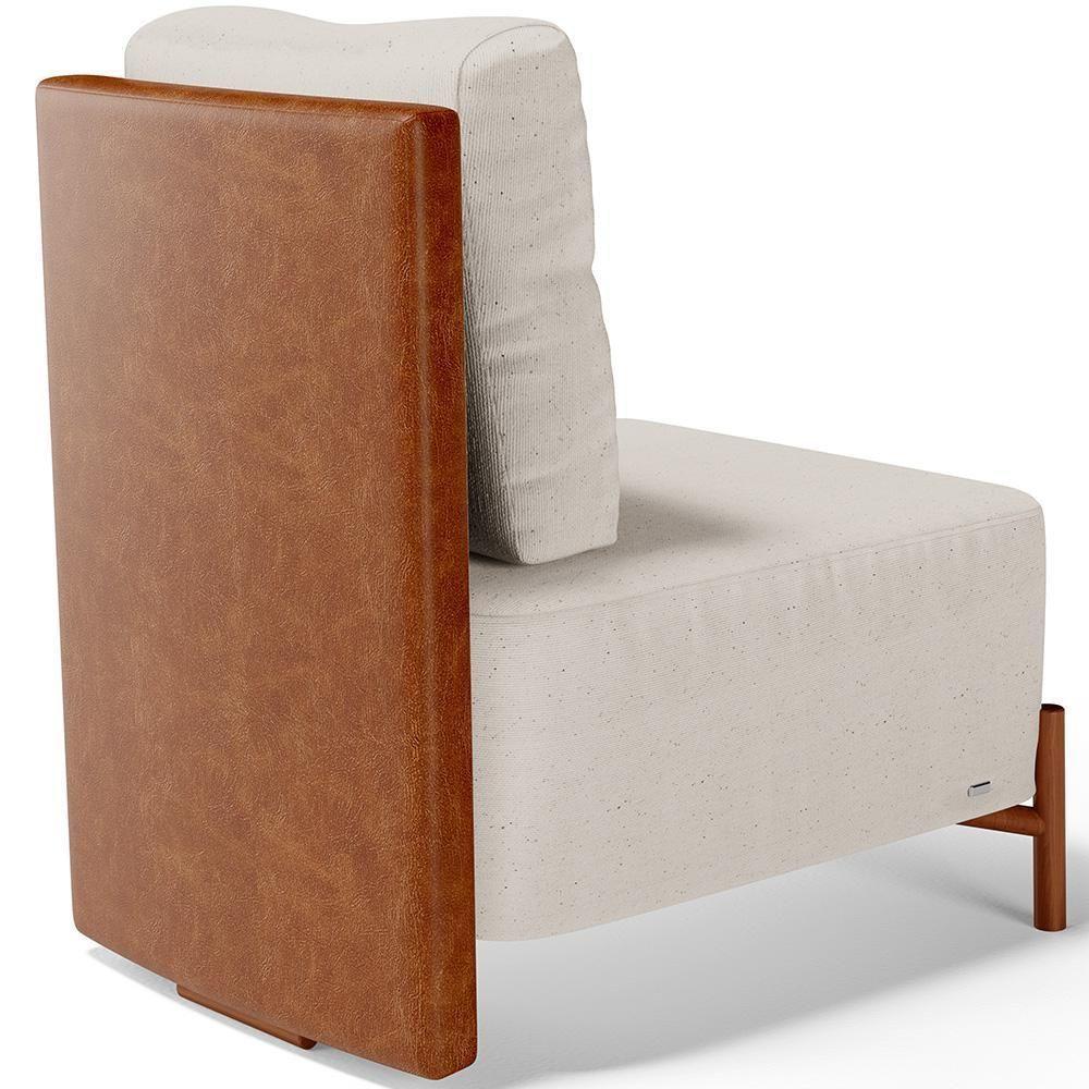 Poltrona Decorativa Living Pés Madeira Hungria L02 Couríssimo Camel Linho Cru - Lyam - 5
