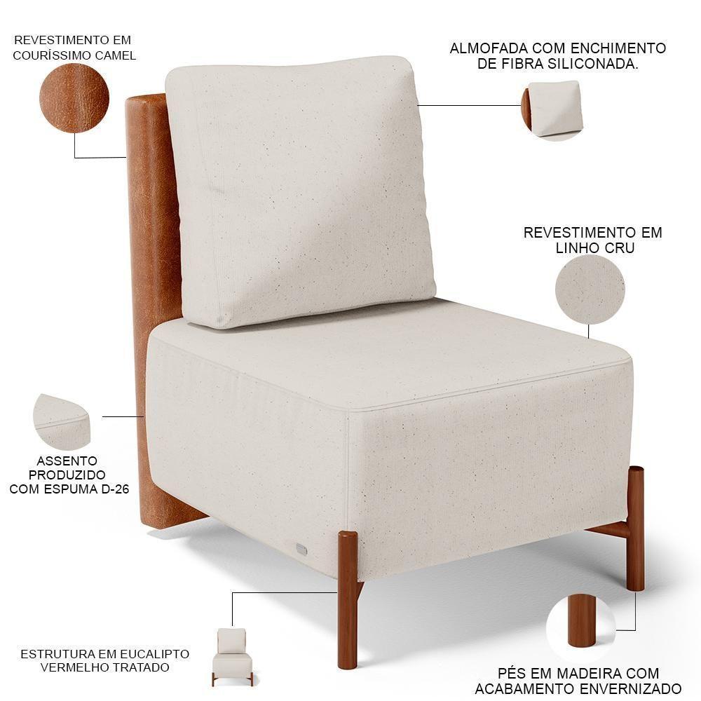 Poltrona Decorativa Living Pés Madeira Hungria L02 Couríssimo Camel Linho Cru - Lyam - 8