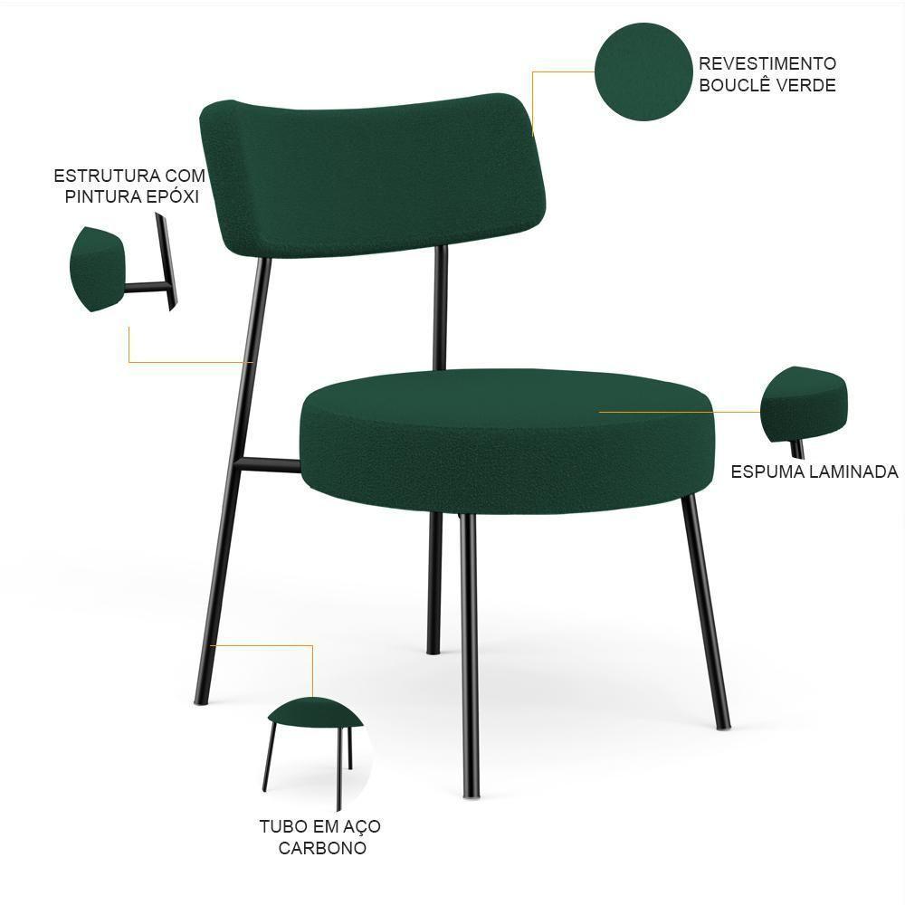 Poltrona Decorativa Base Fixa Londres L02 Bouclê Verde - Lyam - 7