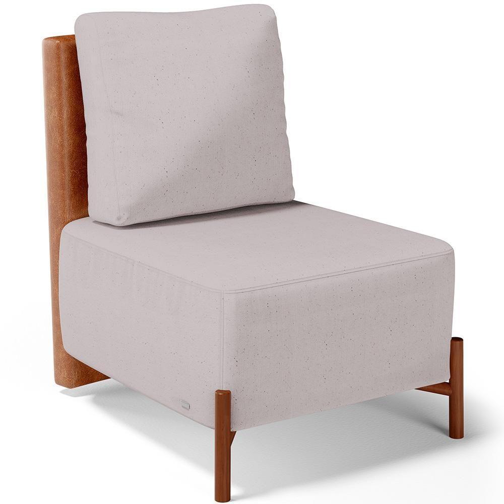 Poltrona Decorativa Living Pés Madeira Hungria L02 Couríssimo Camel Linho Bege - Lyam - 1
