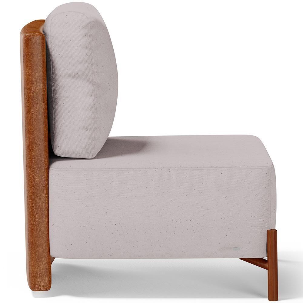Poltrona Decorativa Living Pés Madeira Hungria L02 Couríssimo Camel Linho Bege - Lyam - 3