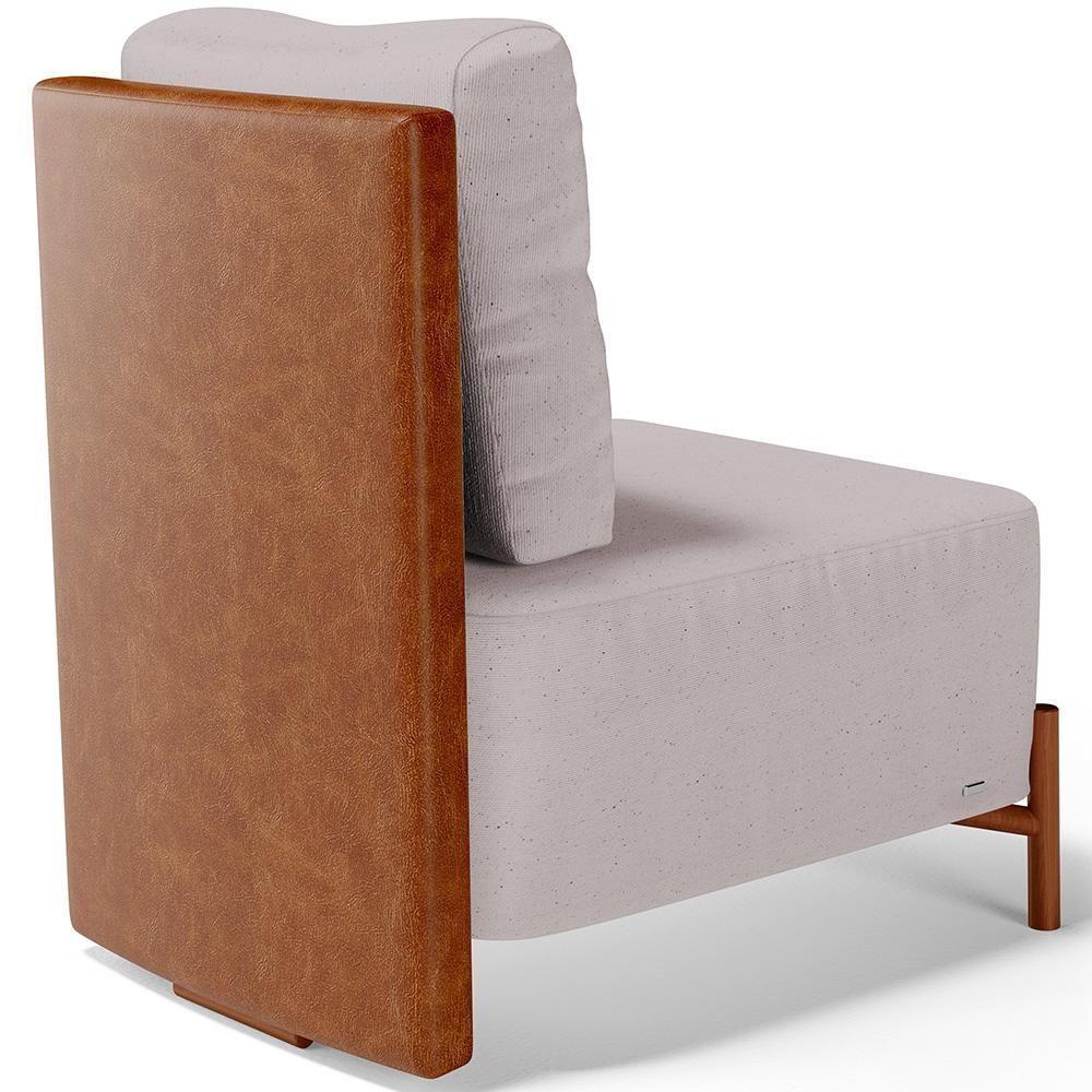 Poltrona Decorativa Living Pés Madeira Hungria L02 Couríssimo Camel Linho Bege - Lyam - 5