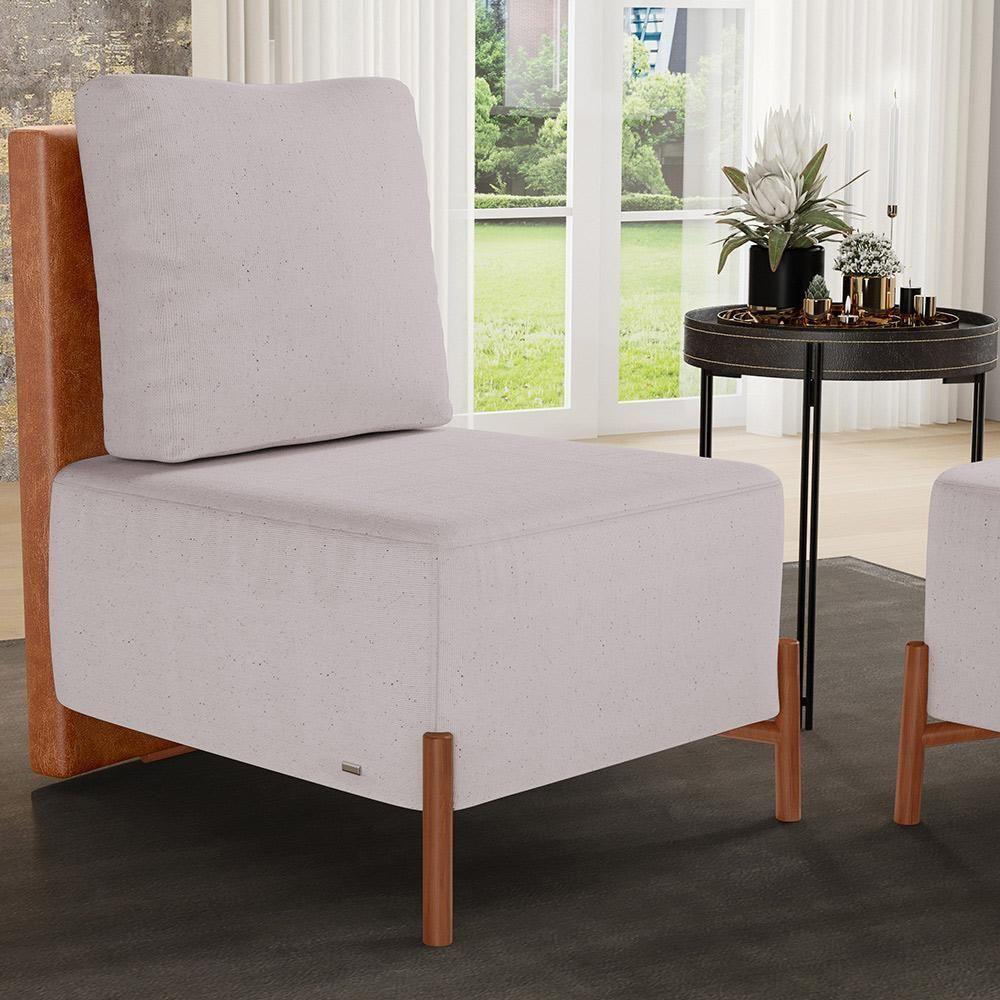 Poltrona Decorativa Living Pés Madeira Hungria L02 Couríssimo Camel Linho Bege - Lyam - 7