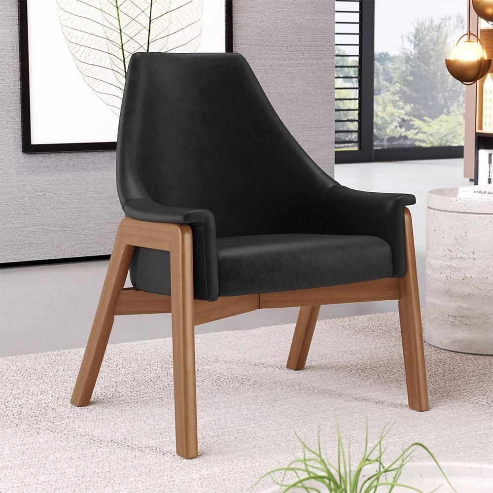 Kit 02 Poltronas Decorativa Sakura L02 Couríssimo Preto - Lyam Decor - 6