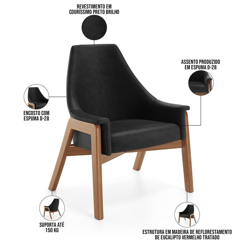Kit 02 Poltronas Decorativa Sakura L02 Couríssimo Preto - Lyam Decor - 7