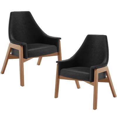 Kit 2 Poltronas Decorativas Sakura L02 Couríssimo Preto Lyam Decor